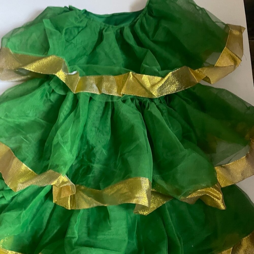 Green and Gold Layered Tulle Childs Xmas Tree Costume